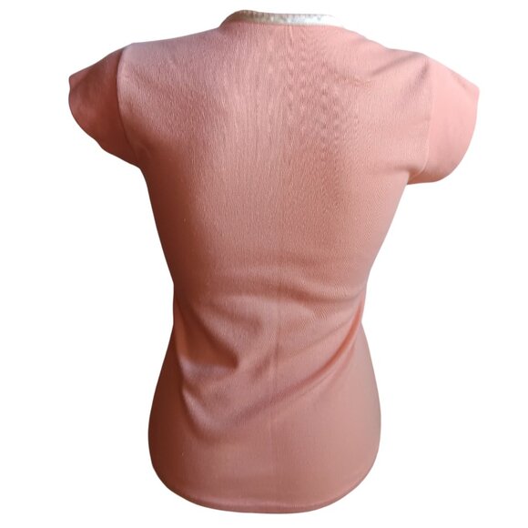 Vintage T-shirt Small 1980's Peach Blouse Disco Women's Satin Trimmed V-Neck - Picture 4 of 8
